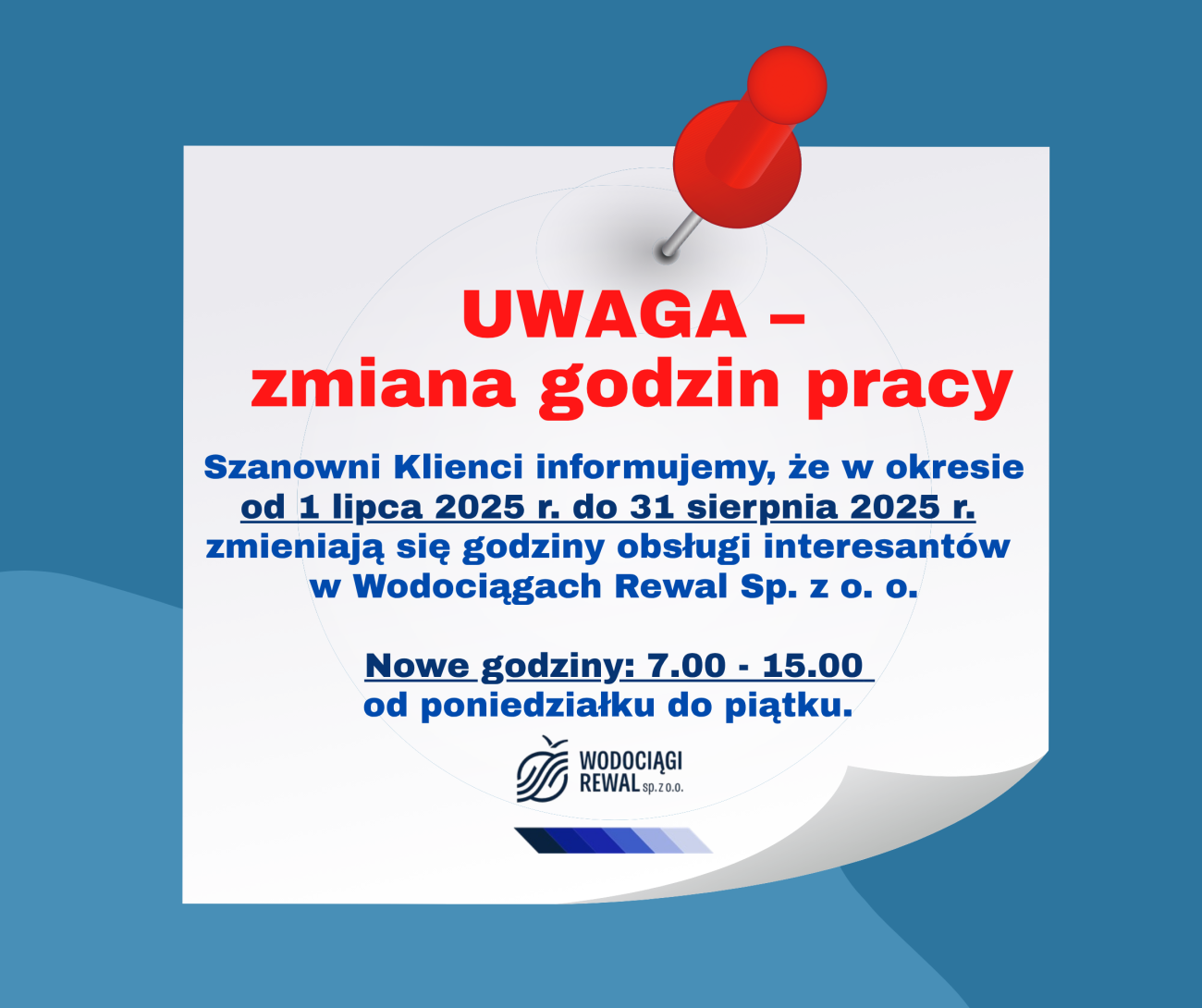 UWAGA   zmiana godzin pracy